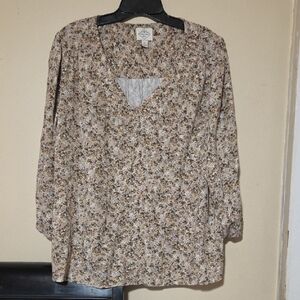 Floral Beige and Brown Women's Blouse
